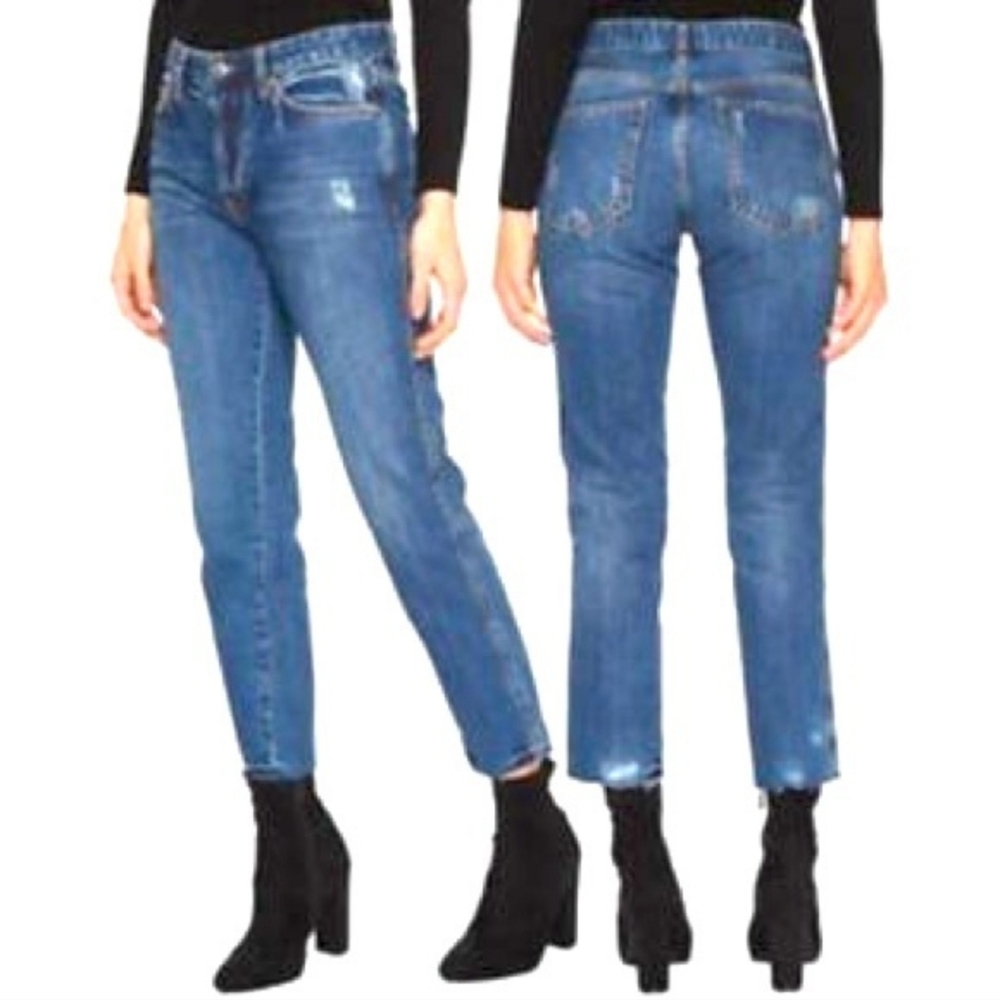 Free People We the Free Jeans Distressed Cropped Slim Boyfriend Raw Hem W29